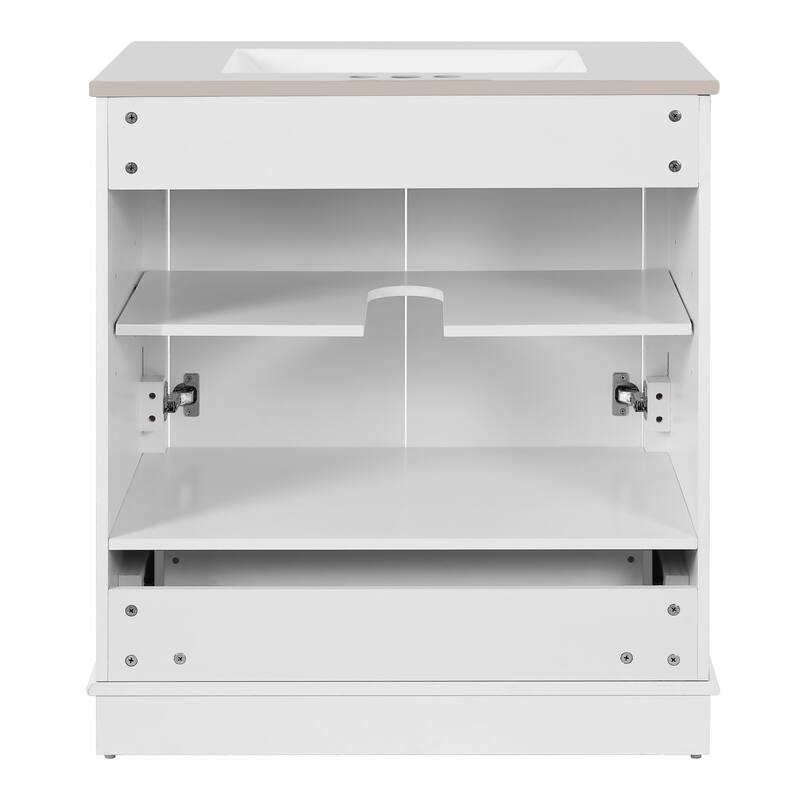 30'' Freestanding Bathroom Vanity with Single White Integrated Ceramic Sink - 30.5'' x 18.4'' x 33.9''