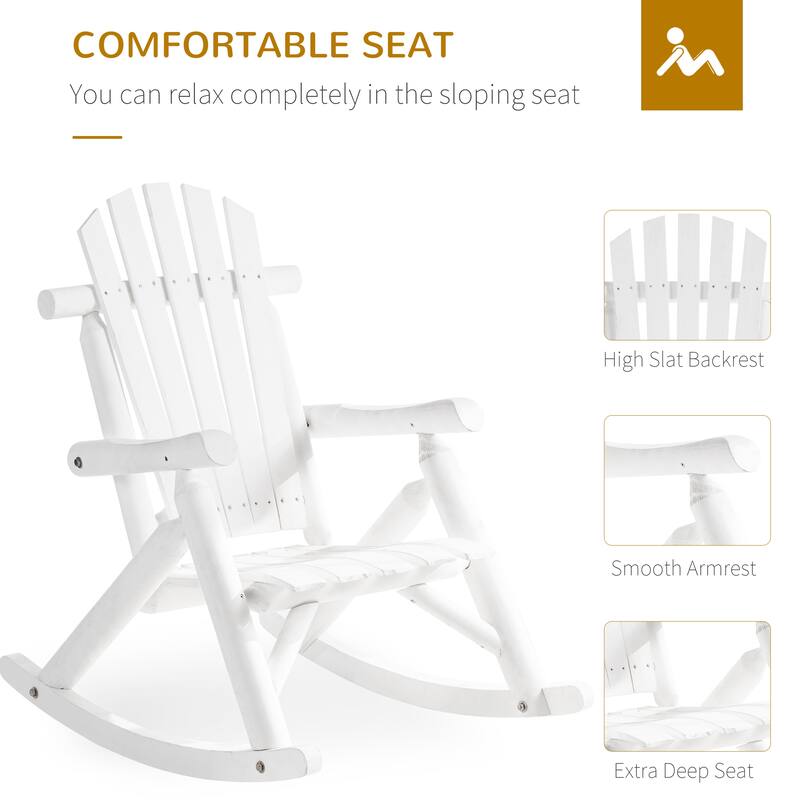 Outsuuny Adirondack Rocking Chair with Slatted Design and Oversize Back for Porch, Poolside, or Garden Lounging