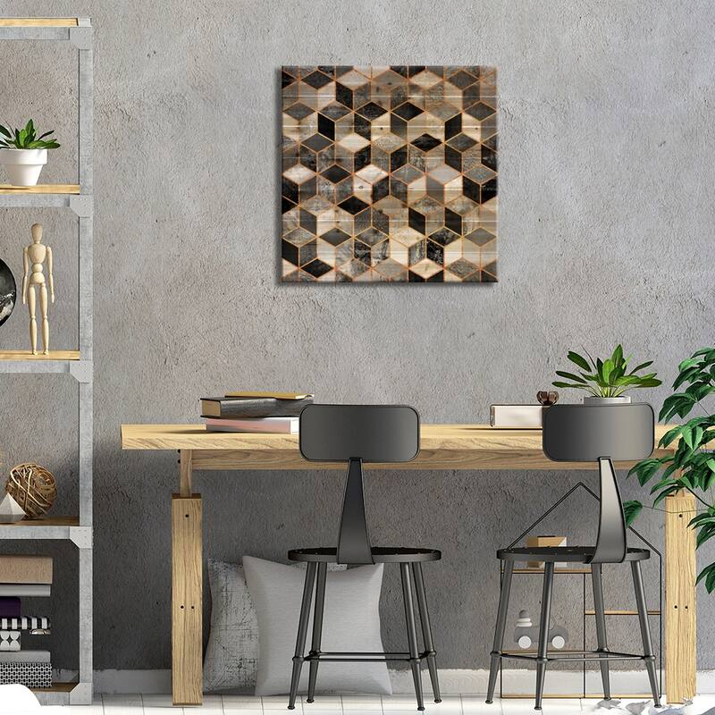 Black And White Cubes Print On Wood by Elisabeth Fredriksson - Multi-Color