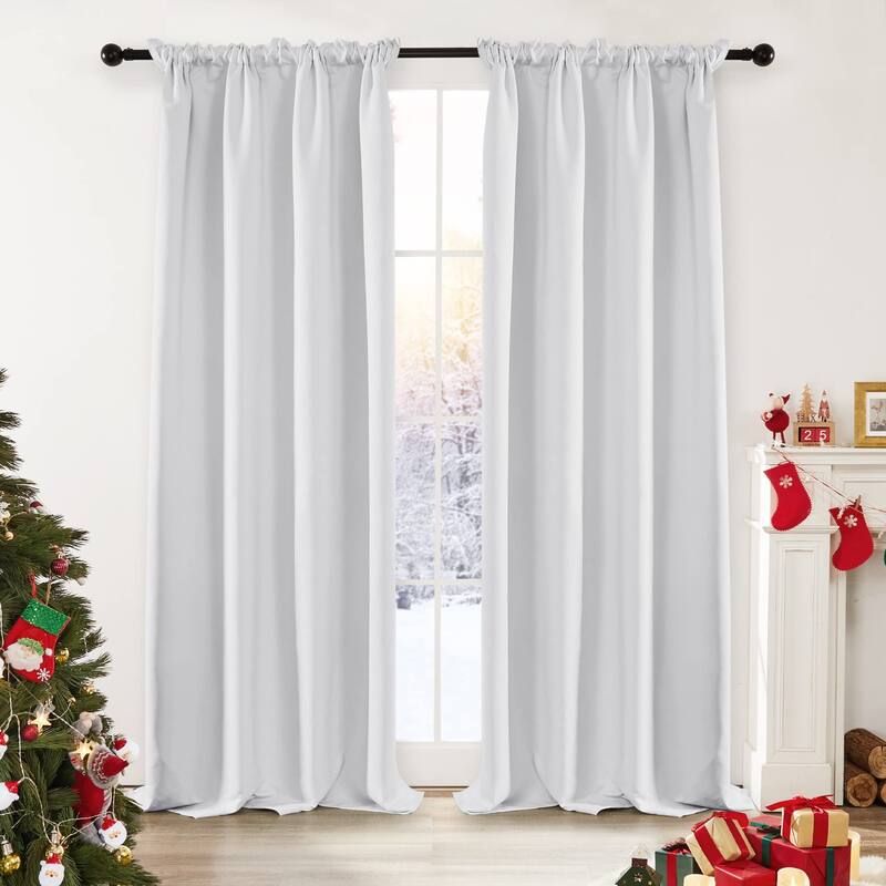 Deconovo Solid Rod Pocket Curtain Panel Pair, Set of 4 Panels - 38x84 Inch - Greyish White