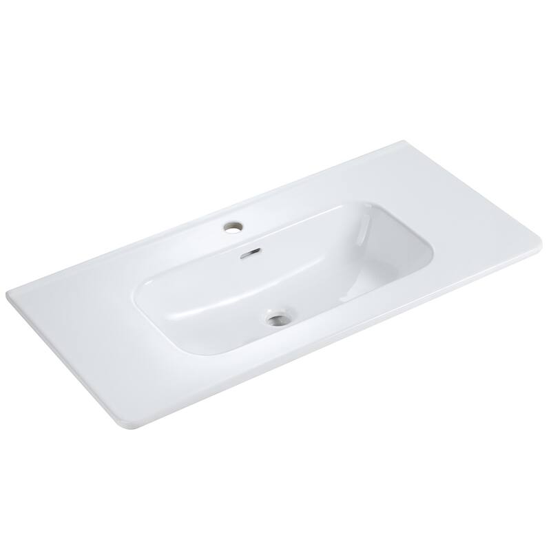 GDFStudio - Integrated Ceramic Basin for Bathroom Vanity, One-Piece Glossy Sink, Pre-Drilled without Drain Assembly