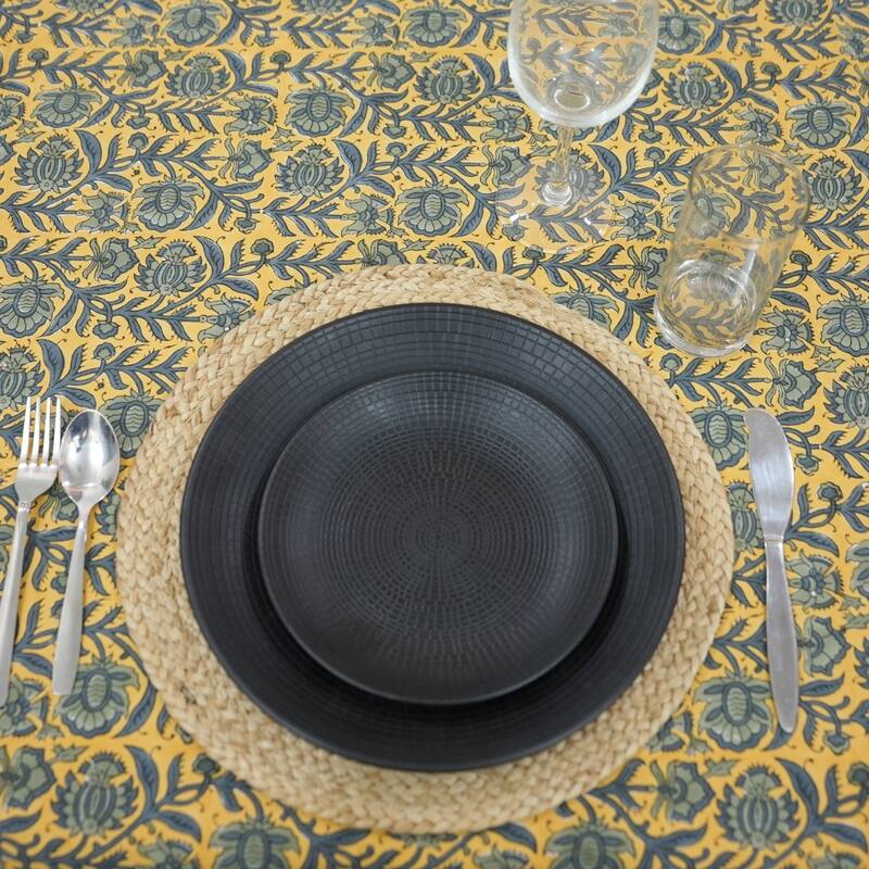 Fabdivine Handmade Block Print Cotton Brown Table Cover or Cloth Dining, Farmhouse & Kitchen Décor