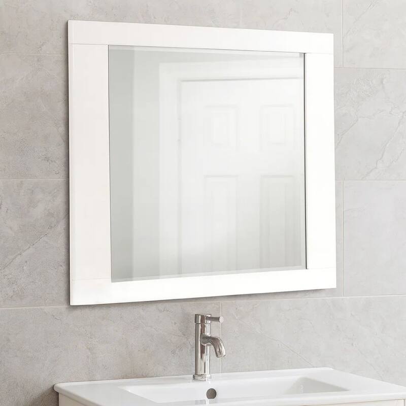 Rectangular Wooden Frame Mirror with Mounting Hardware, White