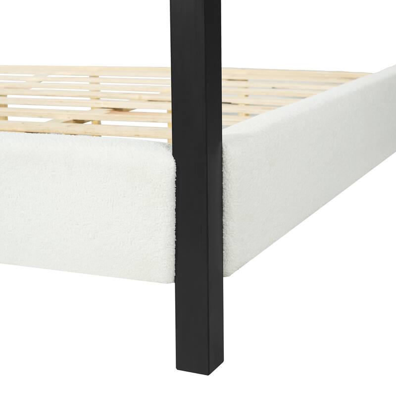Christopher Knight Home - Mid-Century Modern Bouclé Upholstered Metal Canopy Bed Frame with Padded Headboard