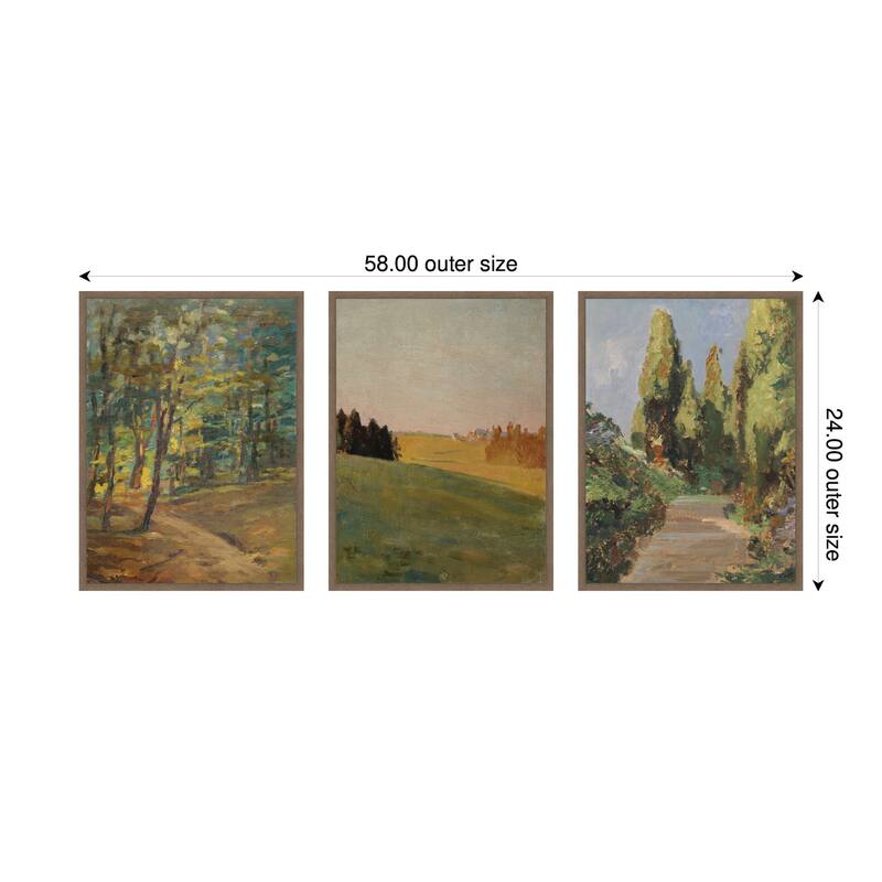 Kate and Laurel Forest Interior, Evening 1910, and Parklandschaft 3 Piece Framed Canvas Wall Art Set by Nostalgia Prints