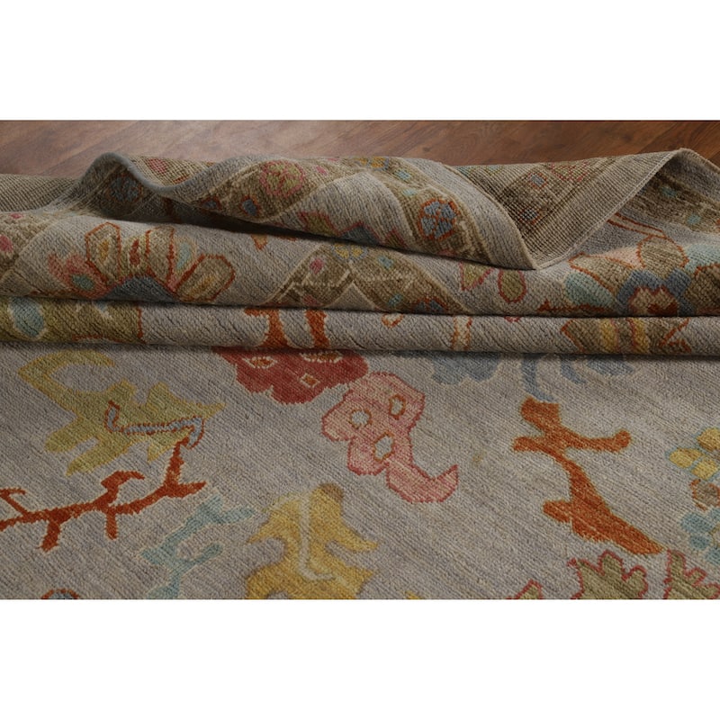 Hand Knotted Oriental 100% Wool Carpet Transitional All-Over Greys & Charcoal Oushak Area Rug - 9' 10'' X 8' 1''