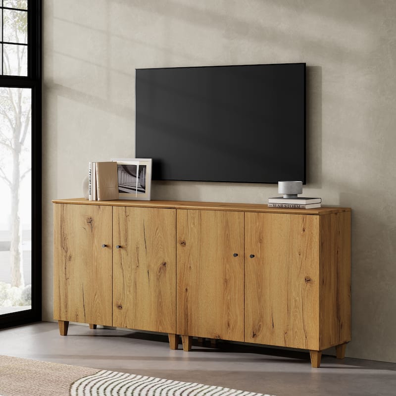 WAMPAT Modern TV Stand, Tall Entertainment Center with Doors