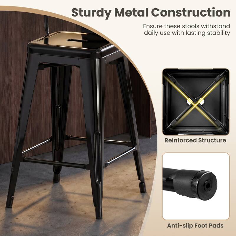 Gymax Metal Bar Stools Set of 4 24'' Counter Height Barstools w/