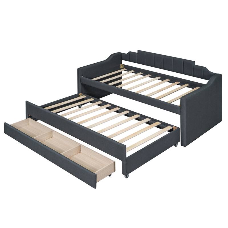 Roomfitters Twin Upholstered Daybed with Trundle and Hidden Side Storage Compartments