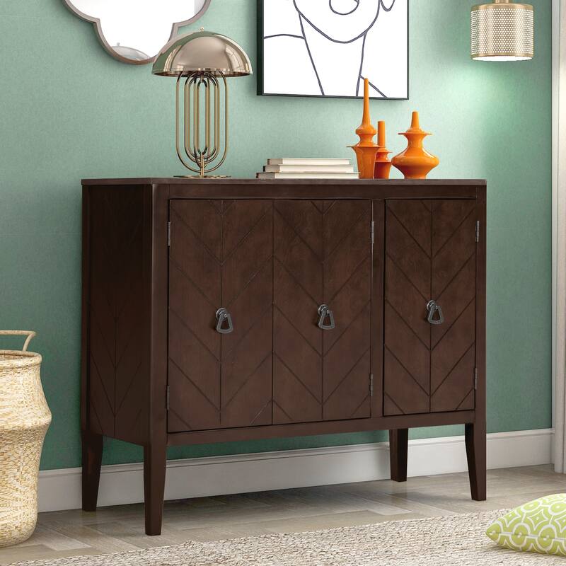 Adjustable Shelf Storage Sideboard with 3 Retro Metal Handles and 4 Pinewood Legs, for Entryway, Living Room, Study Room - Brown