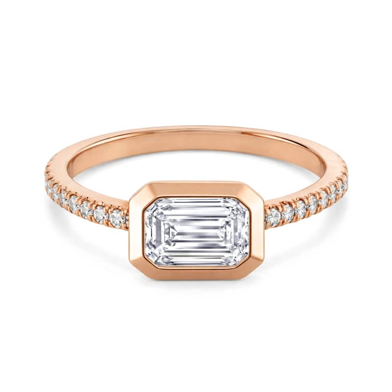 Auriya 14K Gold Bezel Emerald Diamond Engagement Ring 1.00 - 5.00ct. tw. (F-G, VS) - 3.00 carats - 5.5 - Rose