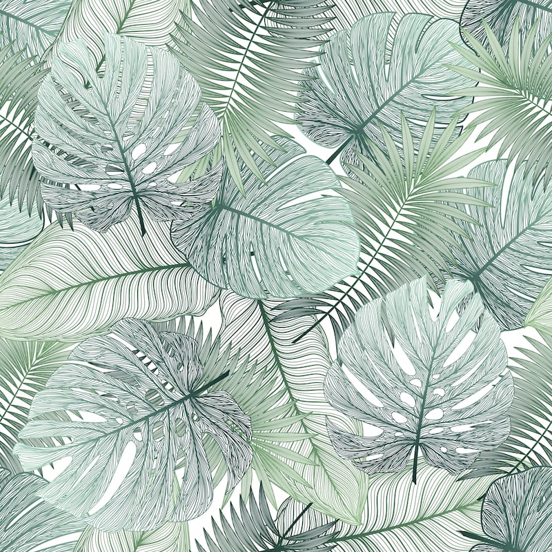 Bondai Green Leaves Removable Wallpaper - 10'ft H x 24''inch W - 10'ft H x 24''inch W - Green