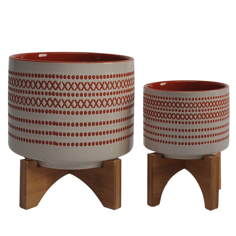 Sagebrook Home Abstract Ceramic Planter on Stand Indoor/Outdoor