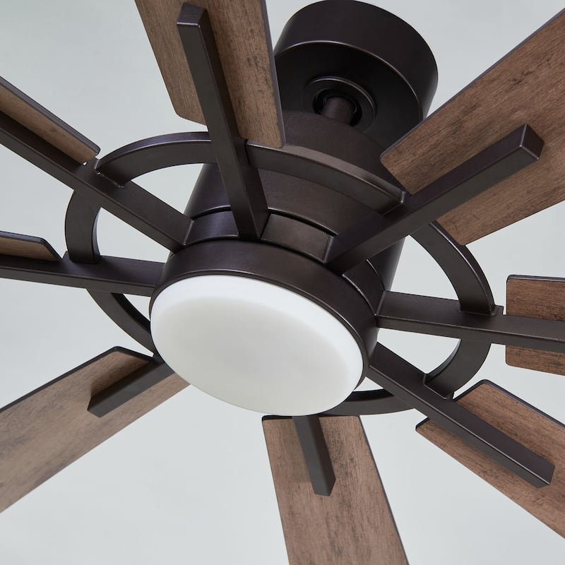 60-in Farmhouse Wooden 8-Blades LED Large Ceiling Fan with Light and Remote - 60 Inches
