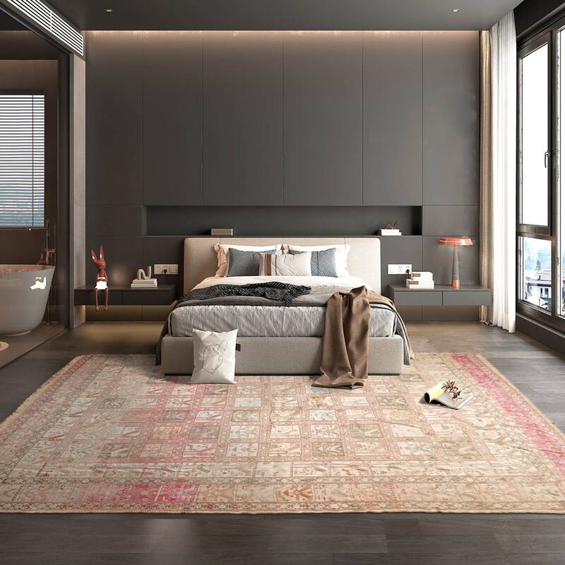 Hand Knotted Beige Authentic Pictorial Soumak Persian Silk Traditional Oriental Area Rug - 6' 8'' x 8' 6''