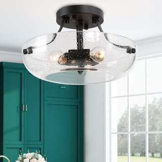 Modern Farmhouse 3-light Seeded Glass Semi-flush Mount Lights Bowl Fixtures - W11"x H6.3"