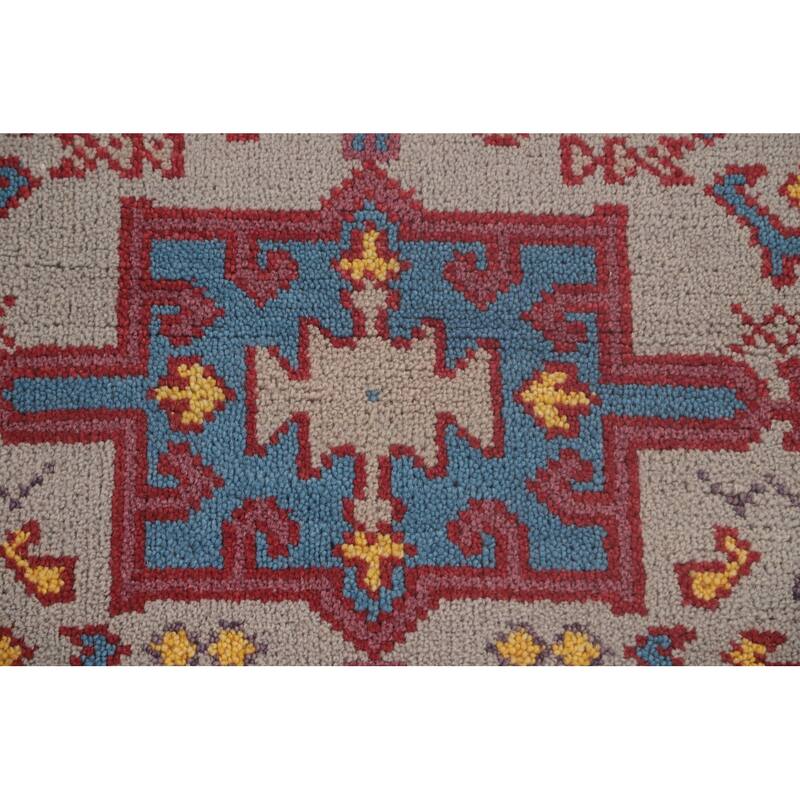 Geometric Grey Kazak Oriental Runner Rug Handmade Wool Carpet - 2'6"x 8'2"
