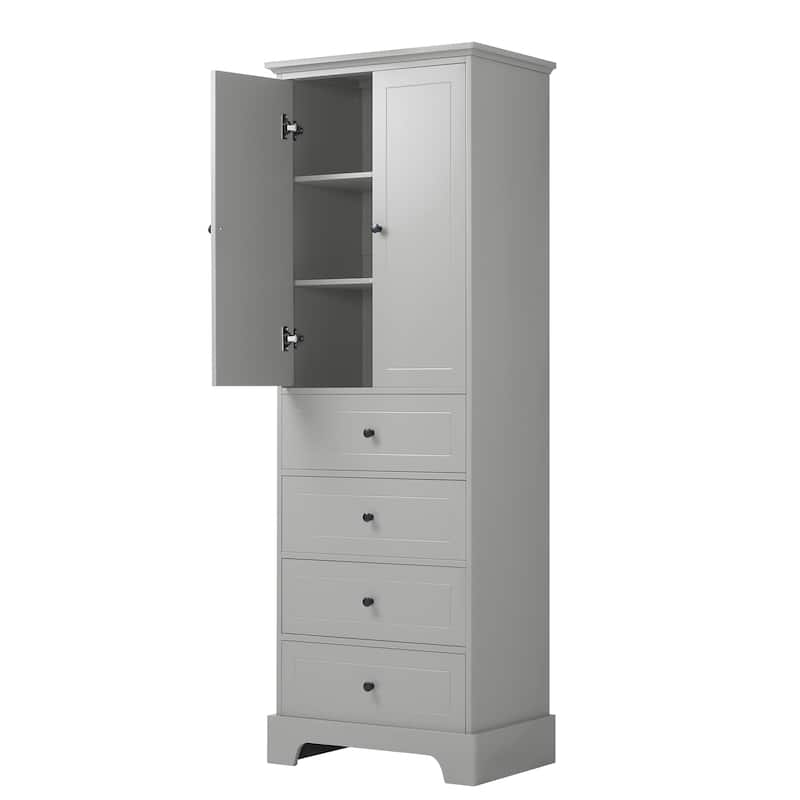 Storage Cabinet with 2 Doors and 4 Drawers for Bathroom Office