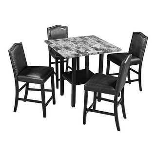 5-Piece Faux Marble Storage Dining Table Set with 4 Upholstered Chairs ...