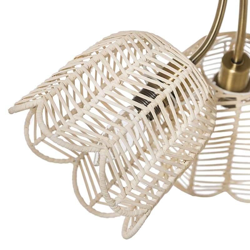 Echo River of Goods Gold and White Rattan and Metal Trio-Shade 18-Inch Ceiling Light - 18" x 18" x 11.5"