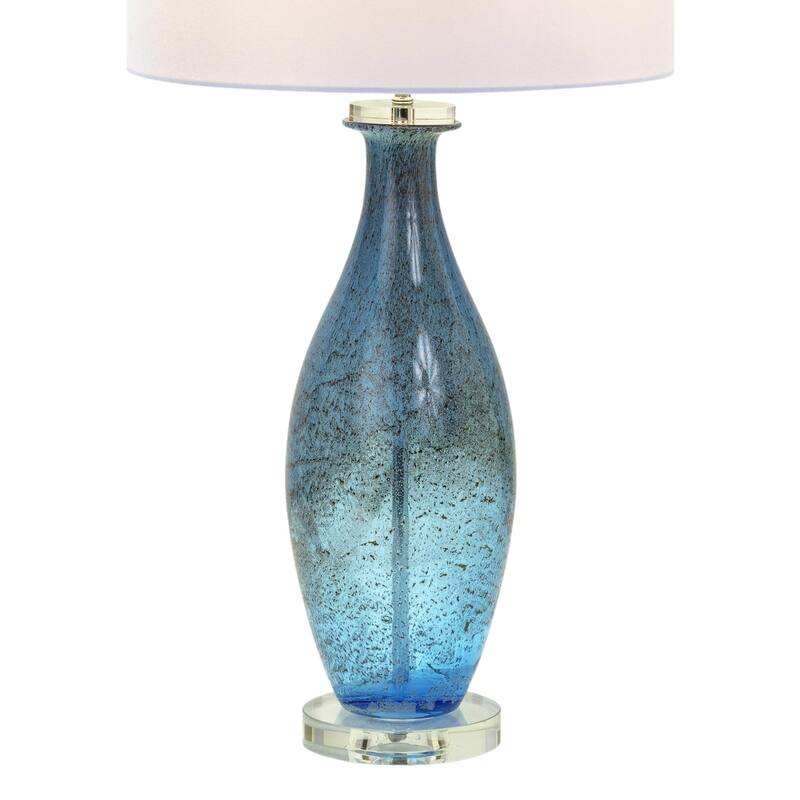Lux Lighting Blue Tone Art Glass Lamps with a Dazzling Crystal Base (Set of 2) 3-Way Switch