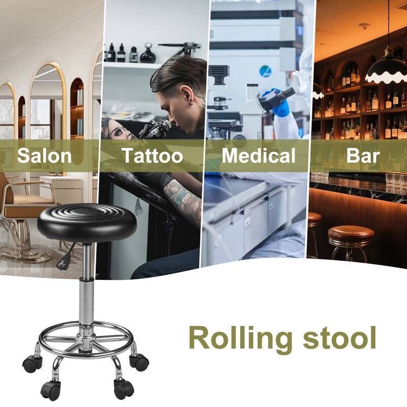 Javlergo PU Leather Salon Stool with Footrest 360° Swivel Adjustable Height Rolling Stool for Salon Medical & Home Use