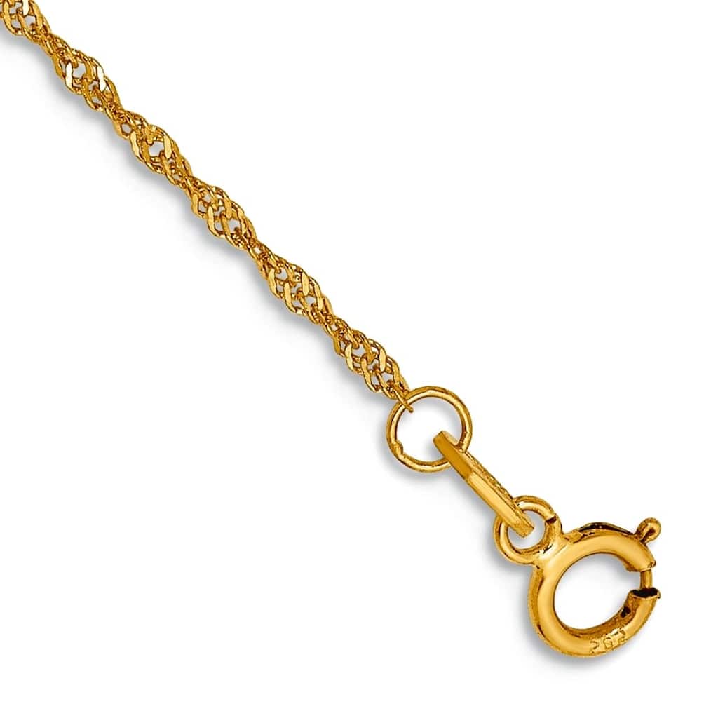 Curata 14k Yellow Gold 7" Solid 1.10mm Singapore Chain Bracelet