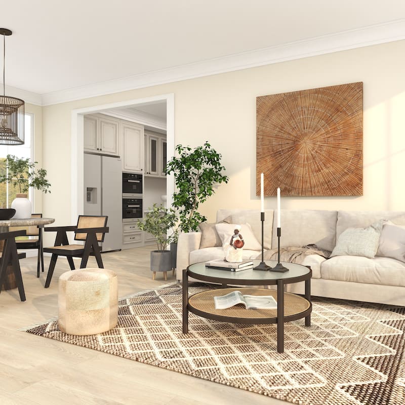 Brown Rattan Accent Table with Pressed Tempered Glass Top