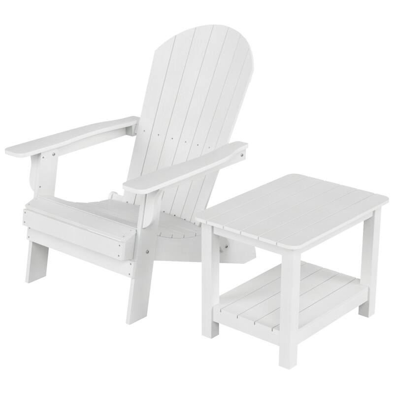Vineyard HIPS Outdoor Folding Eco-Friendly All Weather Seashell Adirondack Chair with Side Table (2-Piece Set)
