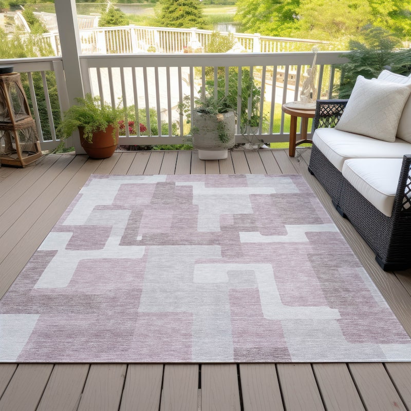 Machine Washable Indoor/ Outdoor Chantille Modern Blocks Rug - Blush - 8' x 10'
