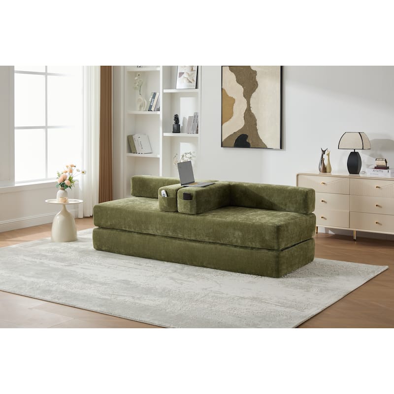 Queen Foldable Sofa Bed, 6-in-1 Convertible Sleeper Sofa with Mattress, Chaise Lounge Loveseat with Removable Cover