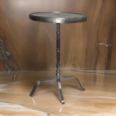 41 Inch Plant Stand Table, Round Top, Turned Base, Modern Silver Aluminium