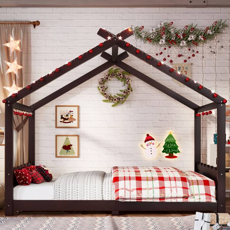 Wood House Bed Floor Bed with Support Slats Montessori Bed