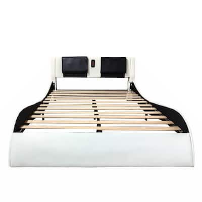 Faux Leather Upholstered Platform Bed with Led Lighting, Queen Size