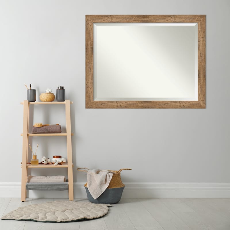 Beveled Wood Bathroom Wall Mirror - Owl Brown Frame