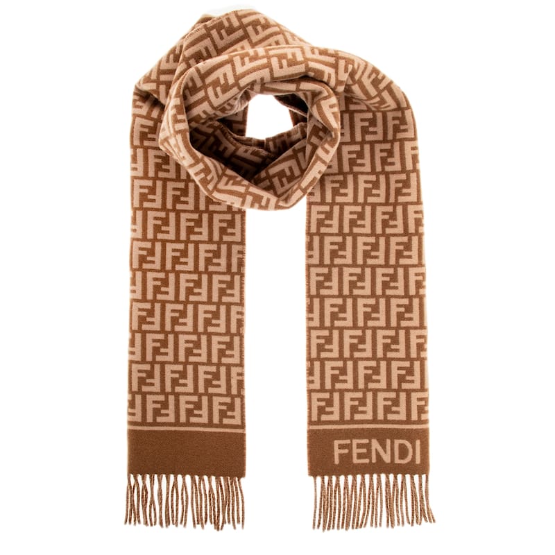 Fendi FF Scarf in Wool and Cashmere - Camel and Beige