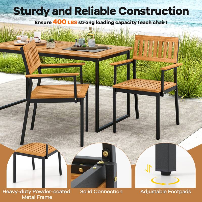 Gymax Dining Chair Set of 2 w/Acacia Wood Backrest Slanted Seat