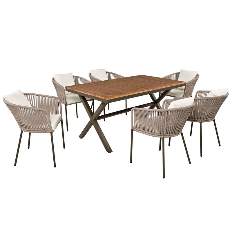 Dining Table Set, Allweather Outdoor Dining Table and Chairs, Acacia Wood Table Top, Suitable