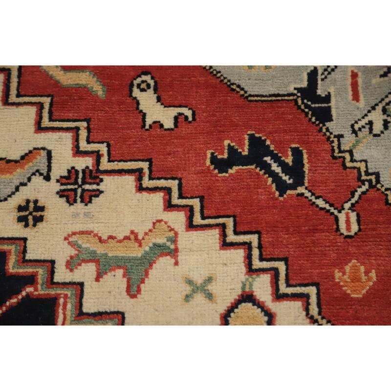 Hand Knotted Oriental 100% Wool Carpet Traditional Medallion Oranges & Rust Heriz (serapi) Area Rug - 8' 11'' X 6' 2''