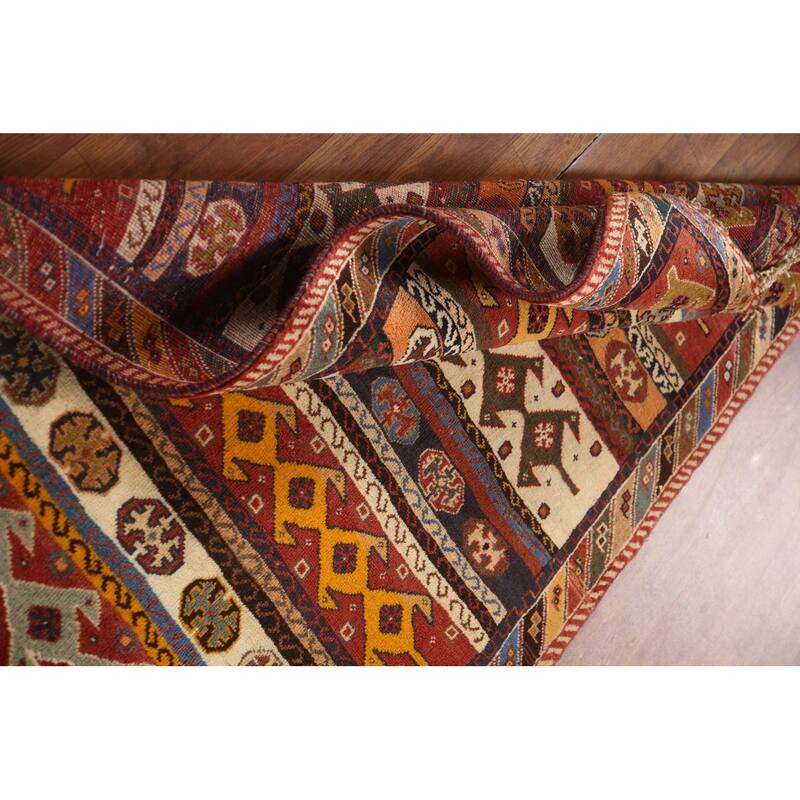 Tribal Shiraz Kashkoli Persian Vintage Area Rug Handmade Wool Carpet - 3'6"x 5'2"