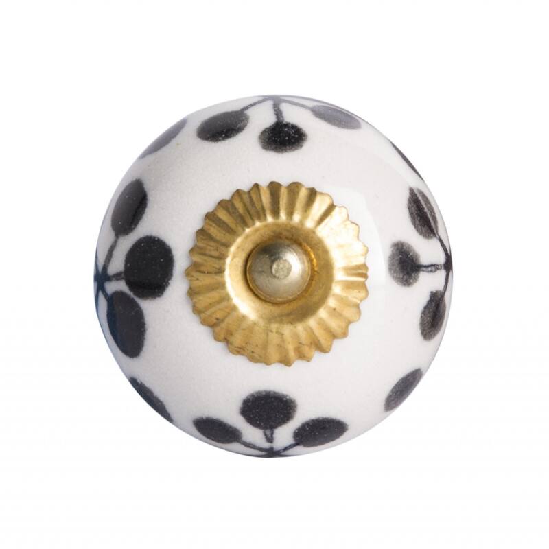 Set of 12 Ceramic Round Cabinet Knobs with Gold Finish and Floral Design Includes Screws and Back Plates - 1.5” x 1.5” x 1.5”
