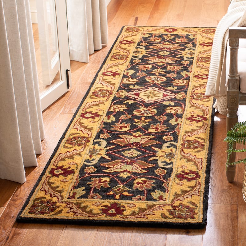 SAFAVIEH Handmade Golden Effie Tomika Traditional Oriental Wool Rug - 2'3" x 12' Runner - Black/Gold