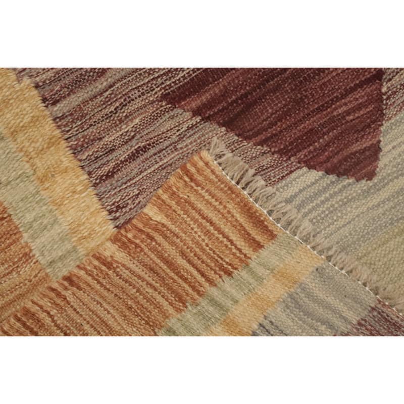 Hand Woven Oriental 100% Wool Carpet Southwestern Modern Multi-Colored Kilim Runner Rug - 9' 8'' X 2' 5''