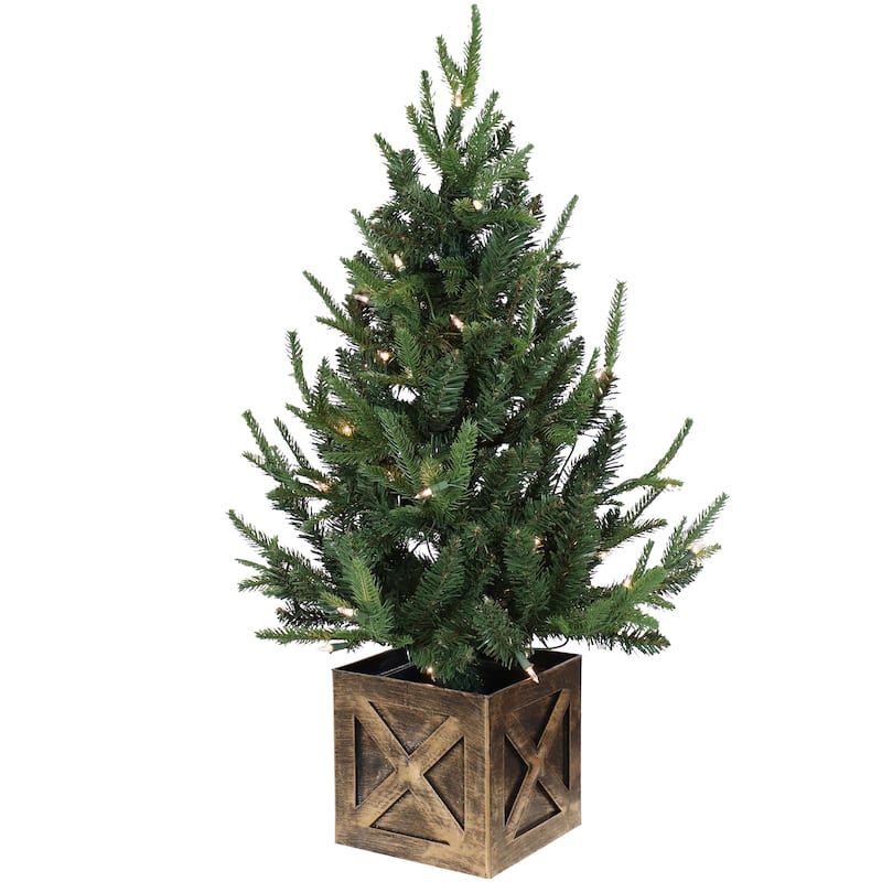 Pre-Lit Farmhouse Artificial Fir Christmas Tree - 3-Foot