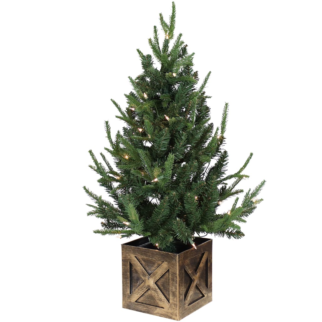 Pre-Lit Farmhouse Artificial Fir Christmas Tree - 3-Foot