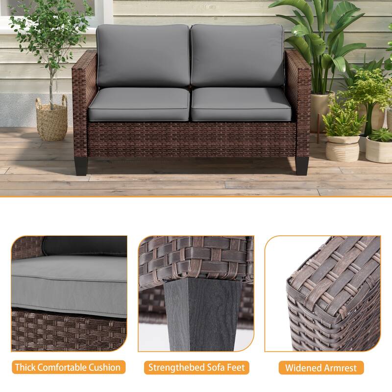 Livoosun Patio Loveseat Sofa Outdoor Wicker Couch, 2-Seater Furniture with High Back and Removable Cushions