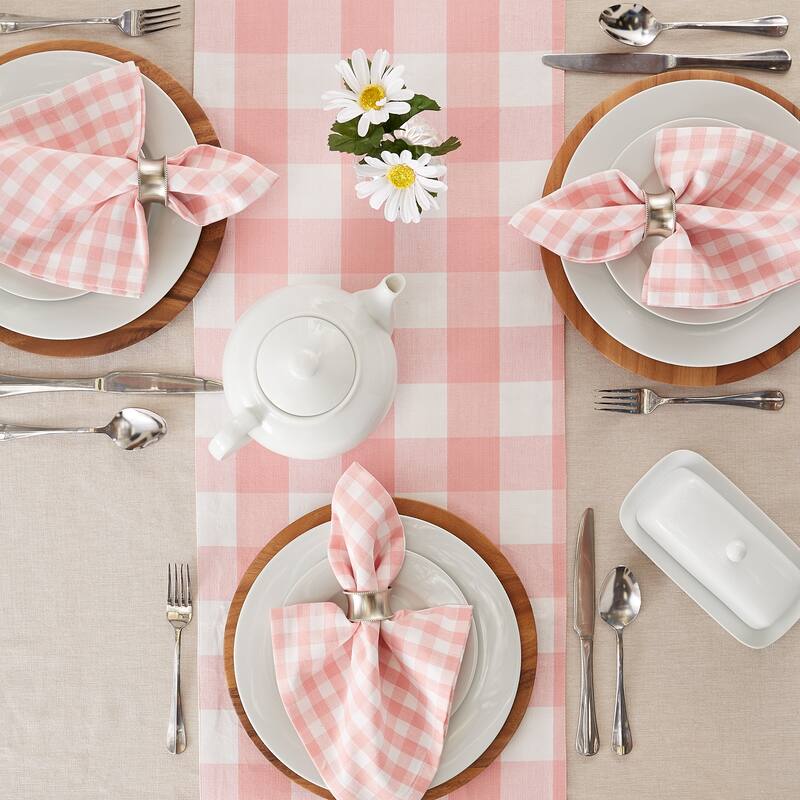 DII Pink & White Reversible Gingham Buffalo Check Table Runner