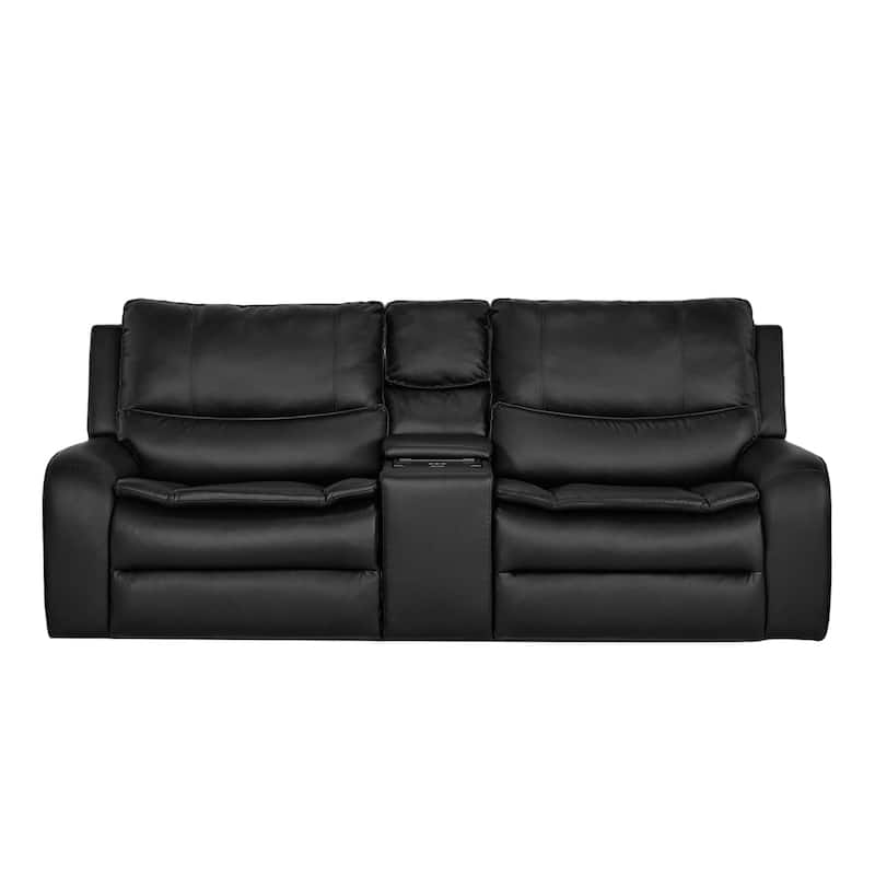 94.5'' W Faux Leather Dual-Power Oversized Width Seat Loveseat with Wireless Charging, Reading Light - Black