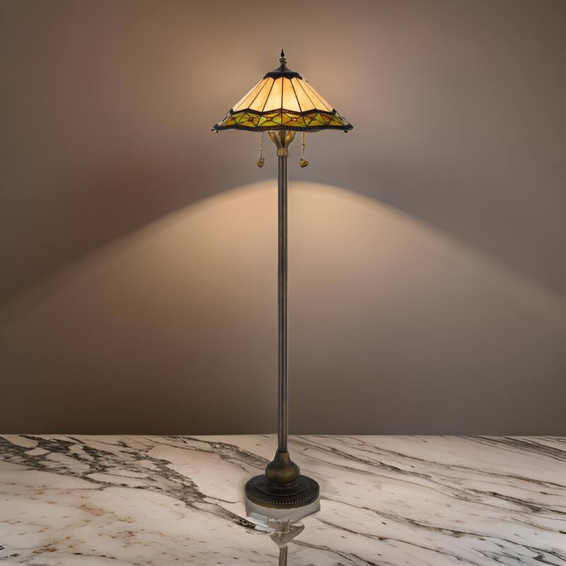 Dio 62 Inch Floor Lamp, Colorful Tiffany Style Stained Glass, Bronze Resin