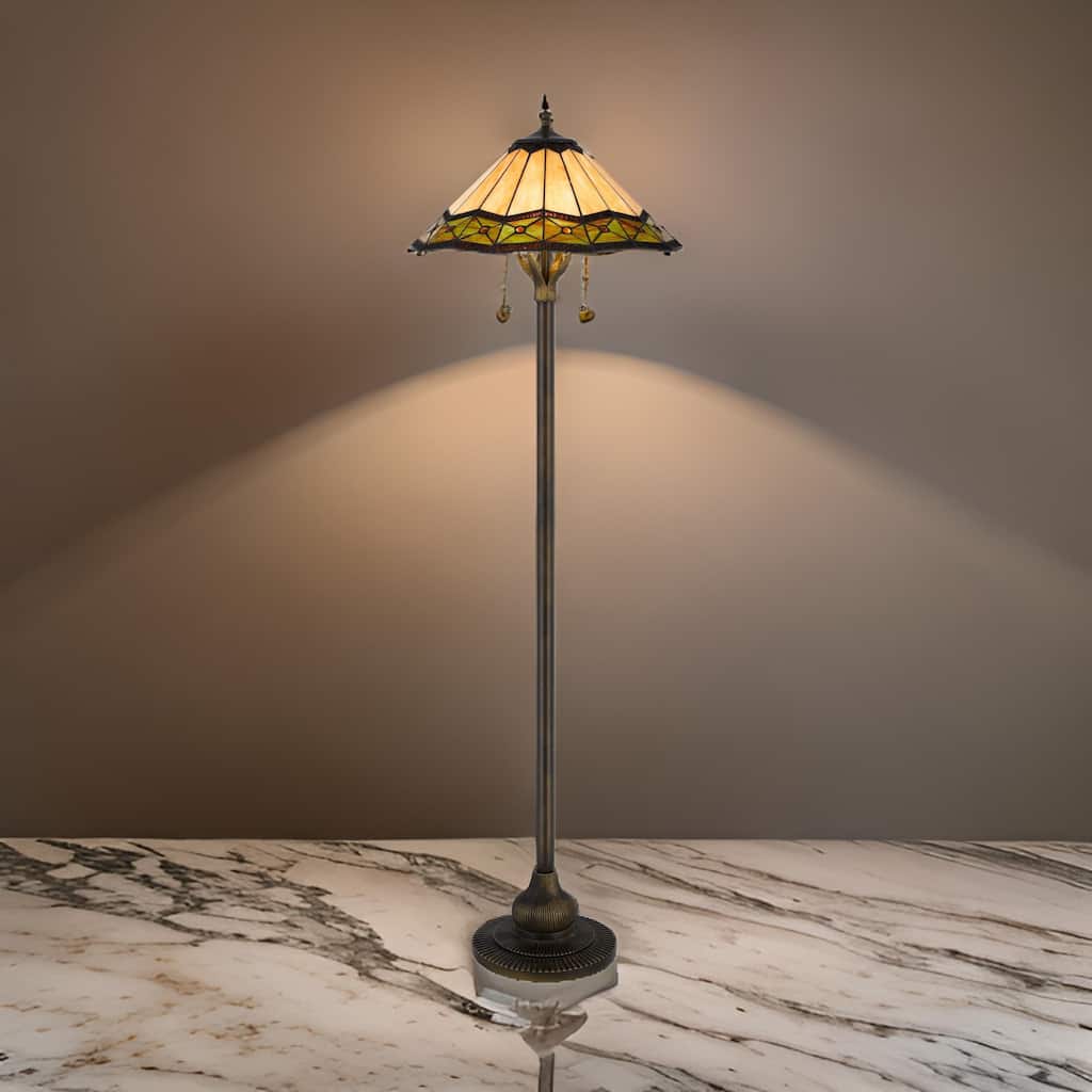 Dio 62 Inch Floor Lamp, Colorful Tiffany Style Stained Glass, Bronze Resin